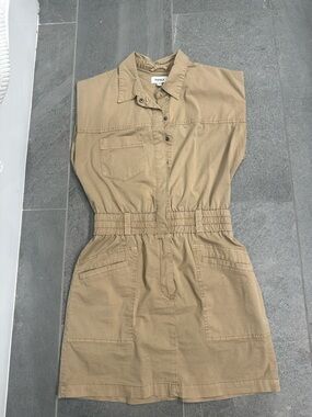 pistola Tan Sleeveless Utility Shirt Dress